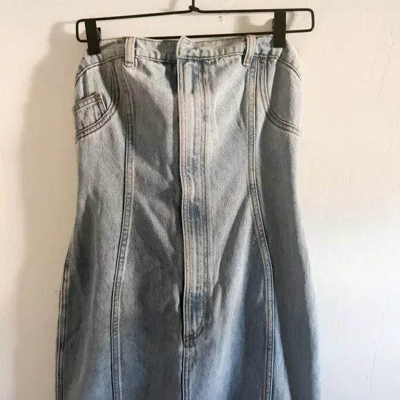 NWT Area Blue Flower Corsage Denim Strapless Dress 10